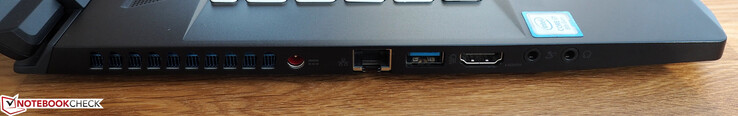 Левая сторона: разъем питания, Ethernet, USB-A 3.0, HDMI, микрофонный вход, выход на наушники
