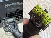 На фотографии изображен сгоревший разъем питания ASRock TempGuard с повреждениями кабелей блока питания