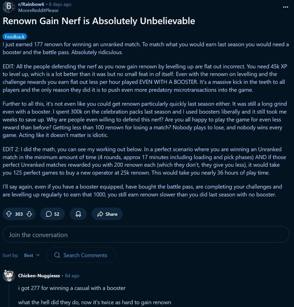 Изменения внутриигровой валюты Rainbow Six Siege X (Источник изображения: скриншот, Rainbow Six subreddit)