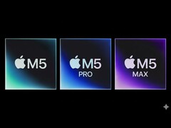 Художественное изображение чипов Apple&#039;M5, M5 Pro и M5 Max. (Источник изображения: Apple, отредактировано с помощью Gemini)