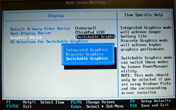 BIOS одной из "правильных" моделей ThinkPad с возможностью выбора активной видеокарты