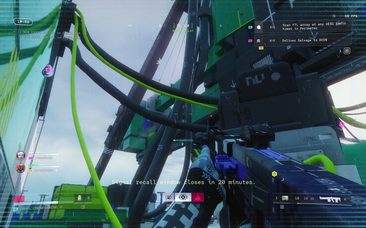 Возвышающаяся ретрансляционная конструкция и яркие промышленные кабели обрамляют один из забегов Marathon, ориентированных на достижение цели, а окно отзыва добавляет времени на выполнение задания.