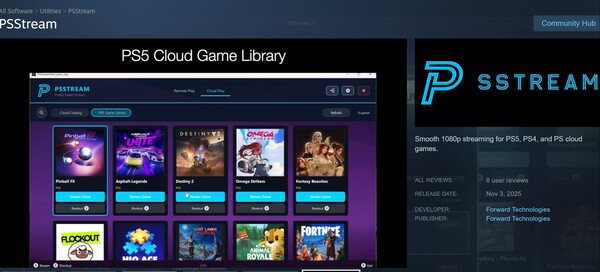 Показана функция PSStream PS5 Game Library (Источник изображения: скриншот, Steam, PSStream с правками)