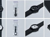 Черные и белые наручные часы FamilyMart, созданные совместно с Citizen Watch, показаны вместе с упаковкой и деталями ремешков.