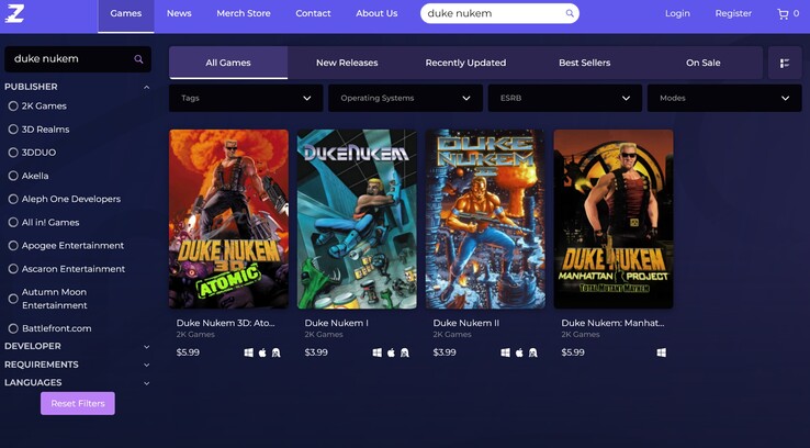 Zoom Platform Ретро-игры Duke Nukem на продажу (Источник изображения: скриншот, Zoom Platform)