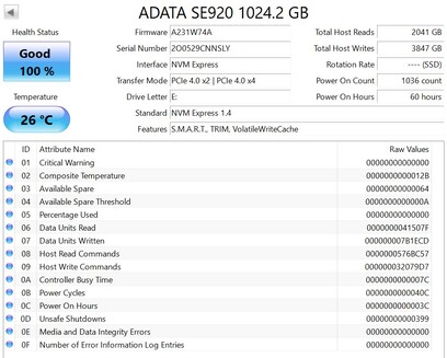 ADATA SE920 работает с PCIe 4.0 x2