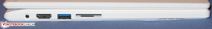 Левая сторона: разъем питания, видеовыход HDMI, порт USB 3.1 Gen 1 (Type-A), картридер