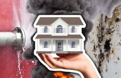 Мониторы протечки воды, детекторы дыма и термостаты - все они обладают потенциалом &quot;умного дома&quot;. Изображен типовой дом, протекающая труба и пожар. (Источник изображения: Canva - редактирование)