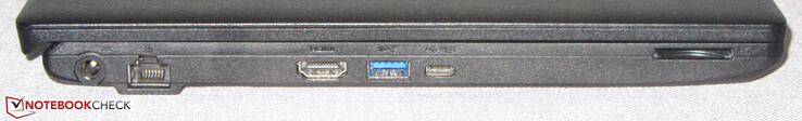 Левая сторона: разъем питания, Ethernet, HDMI, USB 3.2 Gen 1 (Type A), USB 3.2 Gen 2 (Type C; Power Delivery, DisplayPort), картридер