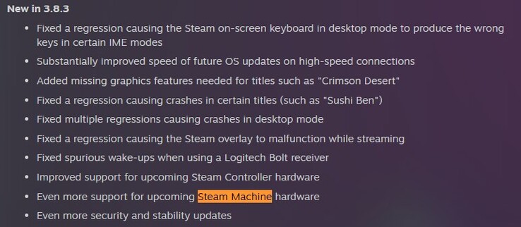 Журнал бета-версии SteamOS 3.8.3. 