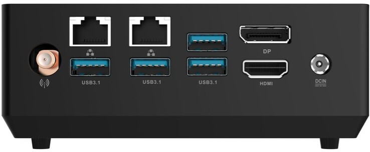 Сзади: Гнездо для антенны Wi-Fi, 2x RJ-45 Ethernet 10/100/1000, 4x USB A 3.1 Gen 2 (10 Гбит), DisplayPort 1.2, HDMI 2.0, гнездо питания