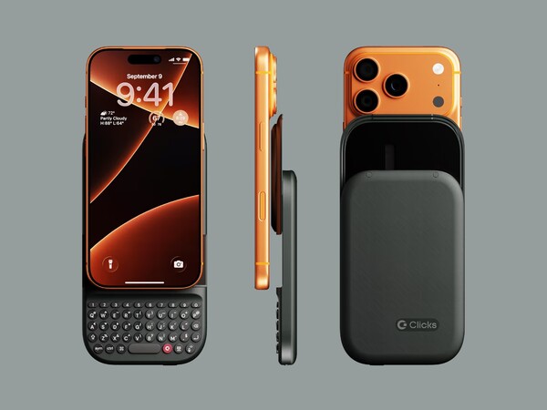 Клавиатура Clicks Power Keyboard подключается к iPhone с MagSafe и другим телефонам с поддержкой Qi2 или магнитным чехлом. (Источник изображения: Clicks)