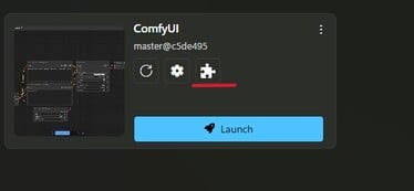 Снимок экрана, подчеркивающий значок лобзика в плитке ComfyUI на матрице стабильности. (Источник изображения: Захват экрана Windows)