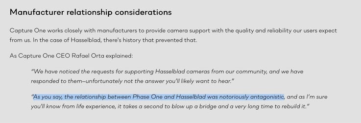 В прошлом отношения между Capture One и Hasselblad не всегда складывались наилучшим образом.