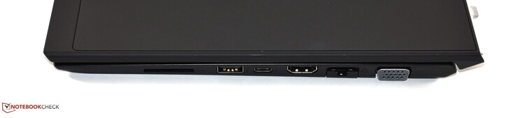 Правая сторона: картридер, USB 3.1 Gen 2 type A, USB 3.1 Gen 2 type C, HDMI, Ethernet, VGA