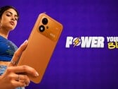 Рекламное изображение смартфона Xiaomi Poco M8 Power с изображением молодой женщины