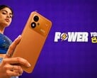 Рекламное изображение смартфона Xiaomi Poco M8 Power с изображением молодой женщины