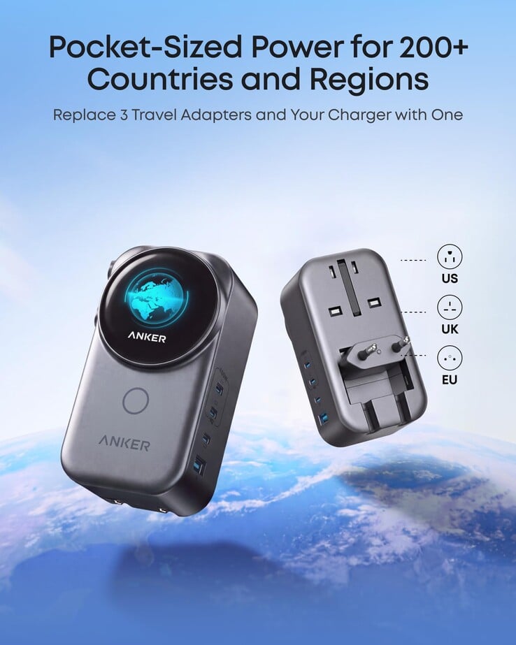 Просочившееся маркетинговое изображение адаптера Anker Nano Travel (4-в-1, 100 Вт, Smart Display)