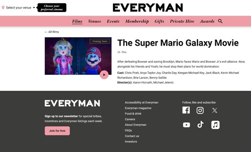 Описание фильма Everyman Cinema The Super Mario Galaxy 