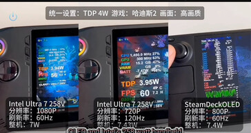 Энергопотребление MSI Claw Intel Core Ultra 7 258V в сравнении со Steam Deck (Источник изображения: Bilibili via VideoCardz)