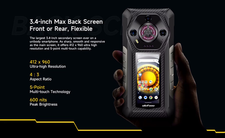 Прочный смартфон оснащен двумя дисплеями (Источник изображения: Ulefone)