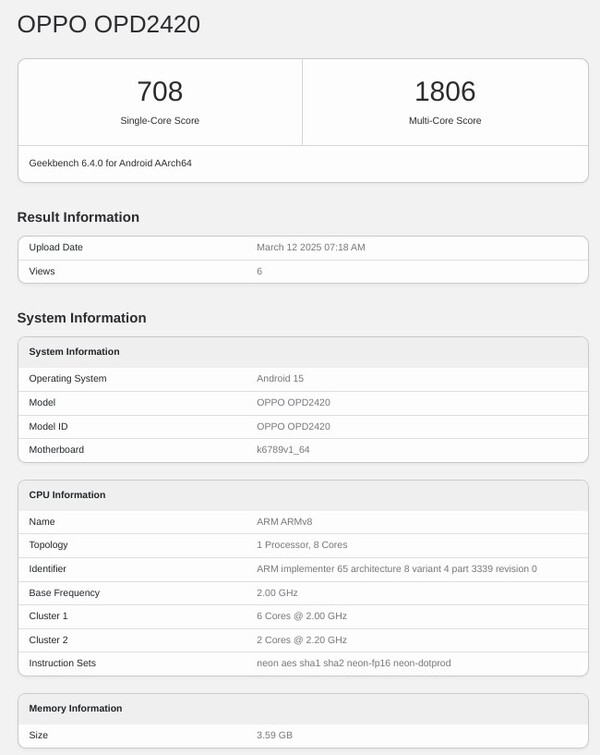 Oppo Pad SE появился на Geekbench. (Источник изображения: Geekbench)