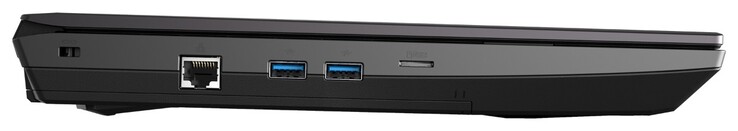 Лева сторона: слот замка Kensington, LAN, 2x USB-A 3.1 Gen2, слот microSD