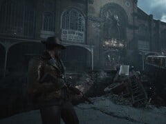 Скриншот игрового процесса из игры «The Sinking City 2», на котором изображён главный герой Кальвин Рафферти.
