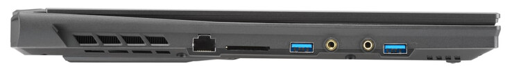Левая сторона: гигабитный Ethernet, картридер, USB 3.2 Gen 1 (Type-A), микрофонный вход, вывод для наушников, USB 3.2 Gen 1 (Type-A)