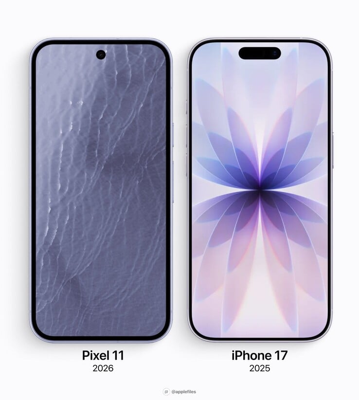 Сравнение рамок дисплеев Google Pixel 11 и Apple iPhone 17.