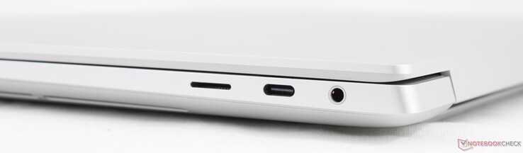 Справа: MicroSD, USB-C Thunderbolt 4 w/ DisplayPort 2.1 + Power Delivery, 3,5 мм гарнитура