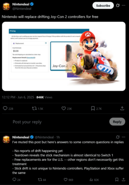 Гарантийное покрытие Nintendo для Switch 2 Joy-Cons (Источник изображения: скриншот, аккаунт Nintendeal X)