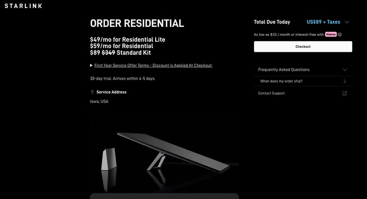 Starlink предлагает скидку $260 на стандартный комплект и 50% на план Residential. (Источник изображения: Starlink)