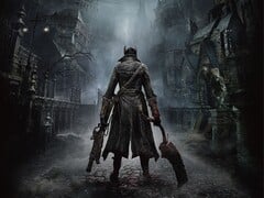 Официальный ключевой арт игры «Bloodborne», на котором изображен Охотник, стоящий на улицах Йхарнама