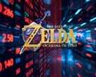Логотип ремейка The Legend of Zelda: Ocarina of Time на фоне биржевого тикера Nintendo