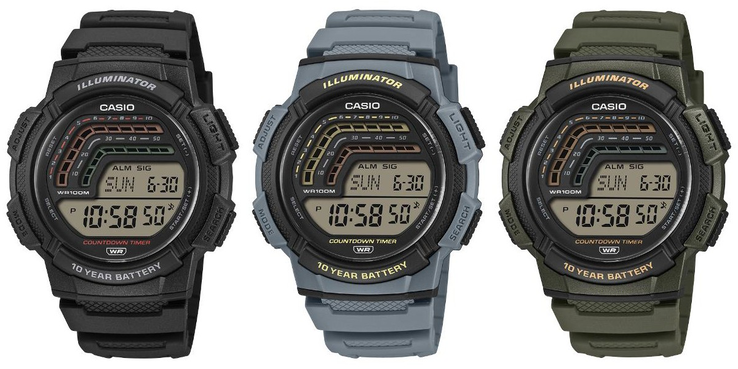 Слева направо: часы Casio WS-1800-1AV, WS-1800-2AV и WS-1800-3AV. (Источник изображения: Casio)