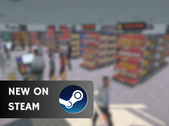 Игра Supermarket Simulator будет доступна по цене $14.99 до 26 июня. На снимке - скриншот из игры с логотипом Steam и надписью "New on Steam" (Источник изображения: Steam - Отредактировано)