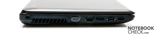 Слева: Kensington, VGA, LAN, HDMI, USB/eSATA, USB
