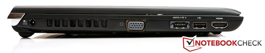 Слева: Разъем для подключения питания, VGA, eSATA/USB 2.0, USB 2.0, HDMI