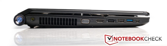 Слева: Разъем для подключения питания, VGA, HDMI, USB 2.0/eSATA, USB 2.0, USB 3.0, FireWire