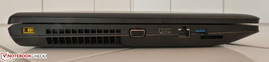 Слева: разъём питания, VGA, HDMI, LAN, USB 3.0, картридер