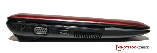 Слева: Разъем для подключения питания, USB 2.0