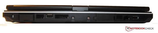 Сзади: Разъем для замка Кенсингтона, UMTS-модуль, USB 2.0, VGA, LAN, USB 2.0