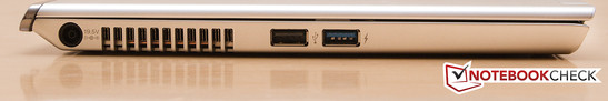 Left: Power socket, USB 2.0, USB 3.0