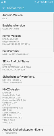 Galaxy S7 Edge. Сведения о сборке Android