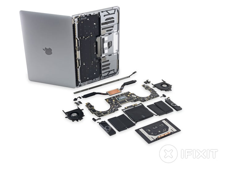Полностью разобранный MacBook Pro 13 (фото: iFixit)