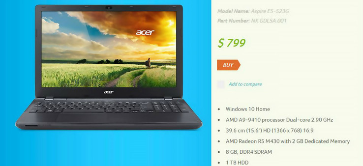 Aspire E5-523G на сайте Acer