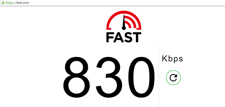 Снимок экрана Fast.com (замер скорости 3G-подключения МТС на окраине города Горно-Алтайск)