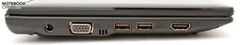 Слева: Разъем для подключения питания, 2 USB 2.0, HDMI