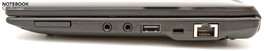 Справа: Считыватель карт памяти, аудио разъемы, USB 2.0, разъем для замка Кенсингтона, RJ45